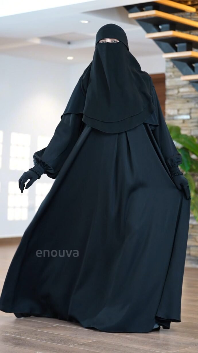⁦حجاب اسود غرابي بتفصيل ايفازي⁩ - الصورة ⁦5⁩