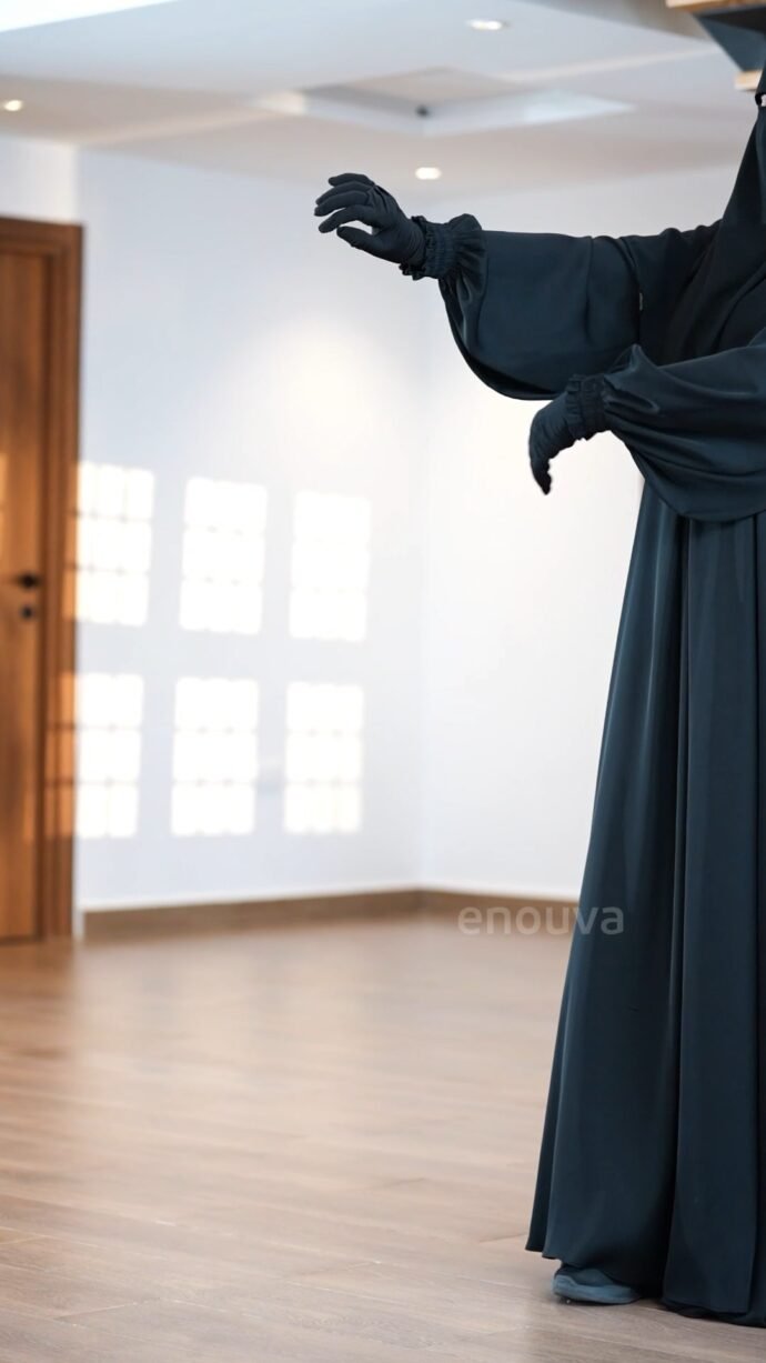 ⁦حجاب اسود غرابي بتفصيل ايفازي⁩ - الصورة ⁦2⁩